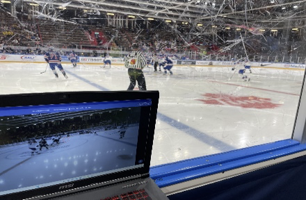 Laptop open ice side at the championships.